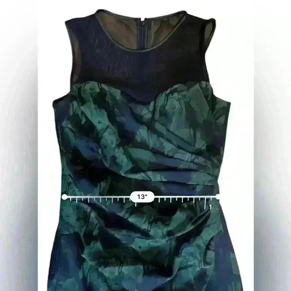 Teri Jon Rickie Freeman Green & Black Stretch Ruched Cocktail Dress NWT 6 - Picture 8 of 12